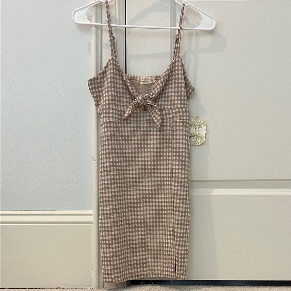 Altar'd State Checkered Tan Mini Dress